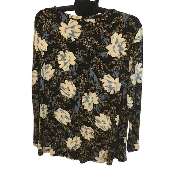 Cathy 3XL Black & White Floral Blouse | Elegant Stretch Rayon Top - Picture 2 of 7